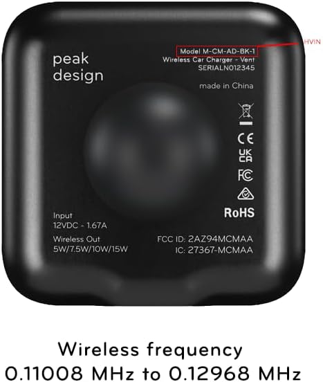 Peak Design Mobile Car Vent Mount, Qi1 Wireless Charging, SlimLink Mounting Technology, Adjustable, Aluminum Construction, 360-Degree Swivel Arm, Compatible with MagSafe Cases
