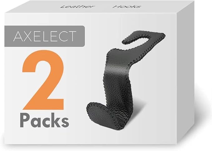 Headrest Hooks for Car, Car Purse Hook Holder,2 PCS Leather Purse Holder for Car,Car Back Seat Headrest Hanger Vehicle Black Leather Storage