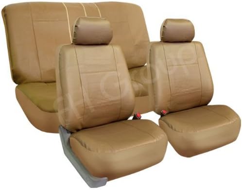 FH-PU002-1112 Classic Exquisite Leather Car Seat Covers, Airbag compatible and Split Bench, Solid Beige color