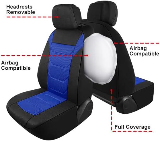 3D Air Mesh Car Seat Cover Front Sets Washable and Breathable Premium Cloth Automotive Vehicle Seat Covers for Cars Interior, Universal Fit for Most Cars, Sedan, Truck, SUV(Black/Blue)