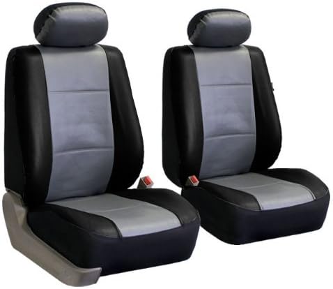 FH Group Classic PU Leather Pair Set Car Seat Covers, Airbag Compatible with Gift - Universal Fit for Cars Trucks & SUVs (Gray/Black) PU002102