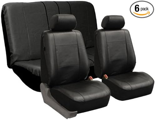 FH-PU002-1112 Classic Exquisite Leather Car Seat Covers, Airbag compatible and Split Bench, Solid Black color