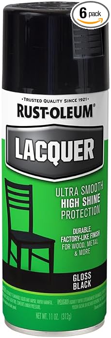 Rust-Oleum 1905830-6PK Lacquer Spray Paint, 11 oz, Gloss Black, 6 Pack