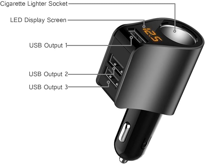 LIHAN Multi USB Cigarette Lighter Adapter, Car Charger Socket Splitter with 3 USB Ports, 12V/24V Outlet Plug Voltage Meter,Compatible for iPhone,iPad, Samsung Galaxy, LG, Google