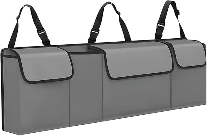 Car Trunk Organizer, Backseat Hanging Large Storage with Adjustable Straps,Waterproof PVC Collapsible Cargo Bag, Car Interior Accessories for Auto SUV MPV (Gray)