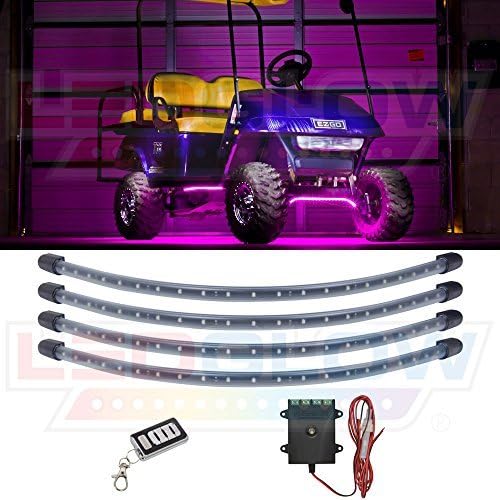 LEDGlow 4pc Pink LED Golf Cart Underbody Underglow Accent Neon Light Kit for EZGO Yamaha Club Car - Water Resistant Flexible Tubes - Includes Control Box & Wireless Remote