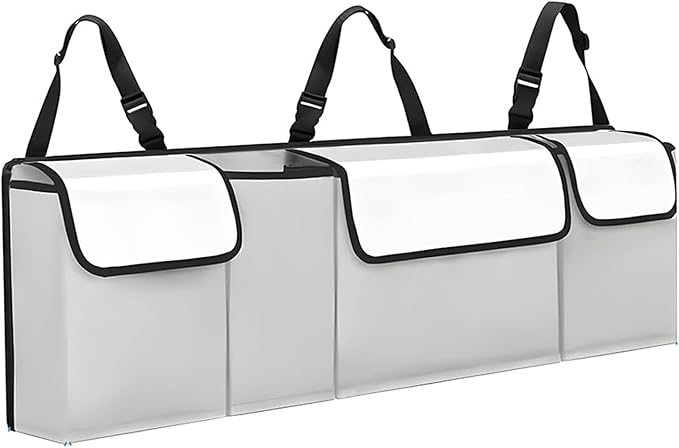 Car Trunk Organizer, Backseat Hanging Large Storage with Adjustable Straps,Waterproof PVC Collapsible Cargo Bag, Car Interior Accessories for Auto SUV MPV (White)