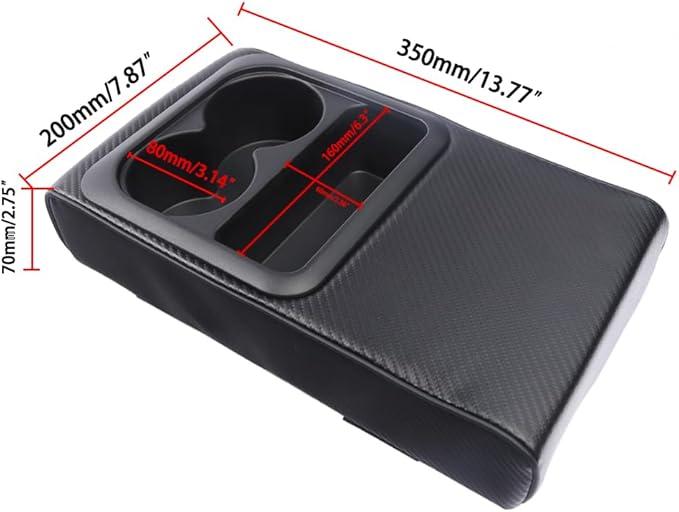 Supin Car Armrest Cushion - Multifunctional Faux Leather Armrest Cushion with Cup Holder, Phone Storage, and Ergonomic Design for All Seasons (Carbon Style)