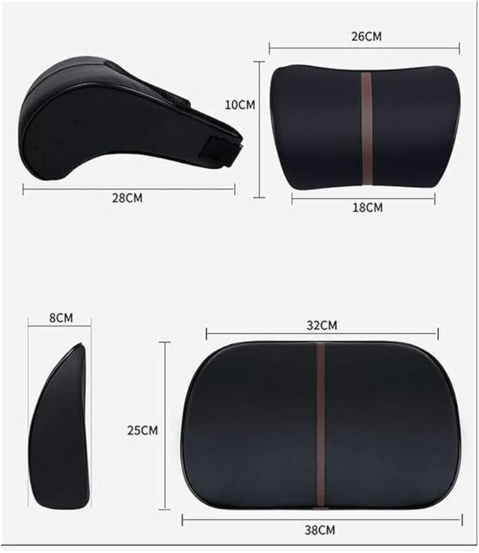 ZHONGLI Car seat Lumbar Support Pillow and car Neck Support Pillow kit, Soft Leather Surface and high-Density Memory Foam are Ergonomic car seat Pillows