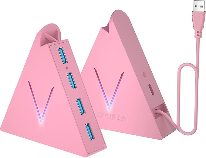 4-Port USB 3.0 Hub, FlyingVHUB Vertical Data USB Hub with 2 ft Extended Cable, for Mac, PC, Xbox One, PS4, PS5, iMac, Surface Pro, XPS, Laptop, Desktop, Flash Drive, Mobile HDD(Pink)