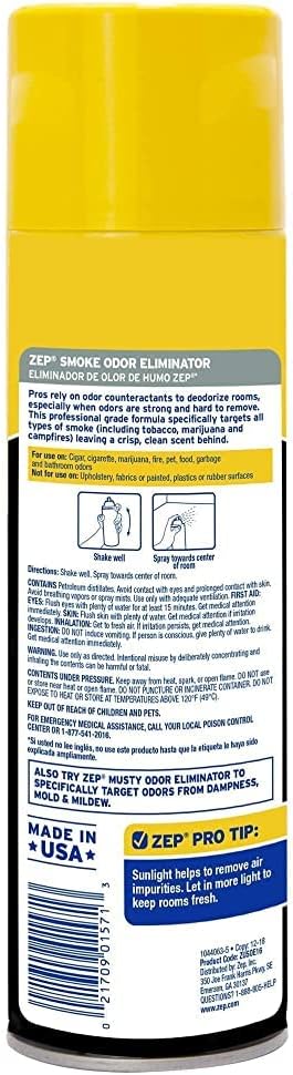 Zep Smoke Odor Eliminator Aerosol Spray - 16 oz. (Pack of 12) ZUSOE16 - Refresh and Deodorize Cannabis, Tobacco, Cigarette, Cigar, and Smoky Air in Homes, Cars, Offices and MORE