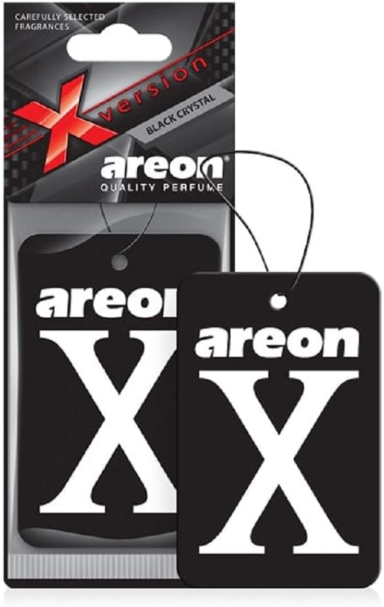 AREON X XV02 Hanging Best Car Air Freshener Black Crystal Scent, Paper Hanging Ornaments, Long Lasting Scent for Car or Home 12 Pack