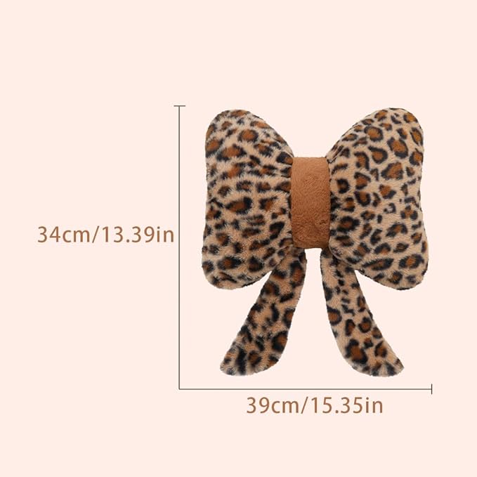 Leopard Print Bow Lumbar Support Pillow for Office Chair and Car Seat, Back Pain Relief, Versatile Use Lower Back Cushion, Memory Foam, Adjustable Straps, Lumbar Support Pillow for Gaming Office Chair