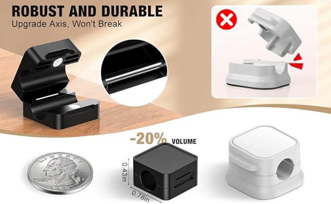 12 Pack Magnetic Cord Organizer Cable Clips, Compact Desk Cable Management Clips, Adhesive Cord Holder for Desk, Wire Organizer Holders for Nightstand, Home, Office Accessory, Car, Wall, Black