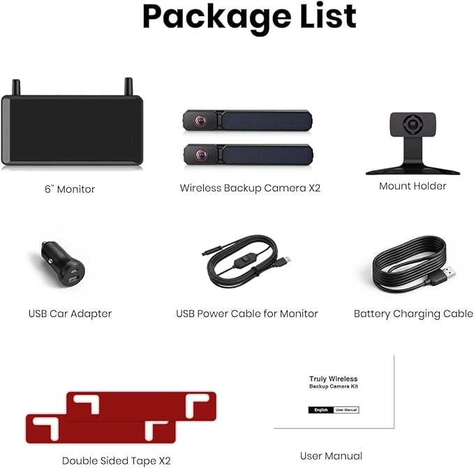 AUTO-VOX 2 Solar Wireless Backup Camera: 6‘’ 16:9 HD Monitor with Dual Antenna Strong Signal, Split Screen View for Balanced Dual Views, DVR Recording Back Up Camera for Car, SUV, Truck, Trailer