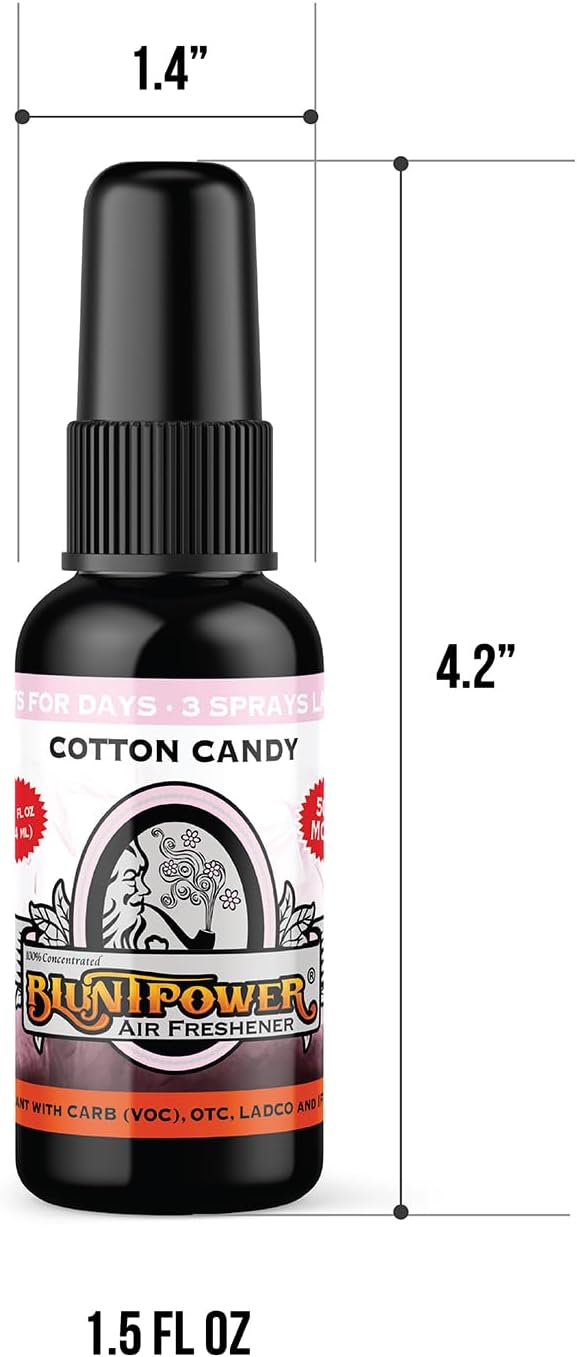 BluntPower (Cotton Candy, 1 Pack) Concentrated Air Freshener for Room and Car Spray - Oil-Based Diffuser Spray Bottle - Long-Lasting Bathroom Spray, Car Freshener, & Odor Eliminator Spray