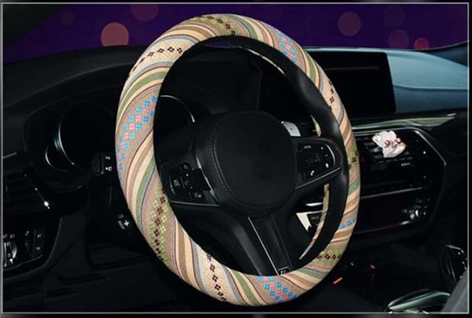 2016 Style Coarse Flax Cloth Automotive Steering Wheel Cover Anti Slip and Sweat Absorption Auto Car Wrap Cover (A)