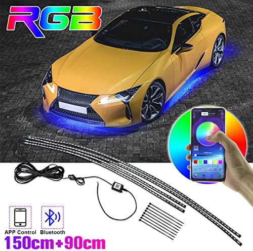 Dream Color Underglow Lights, Exterior LED Light Kits 4pcs (2 x 59inch+2 x 35inch) With App Control, Sync to Music for Cars, SUVs, Trucks - DC12V