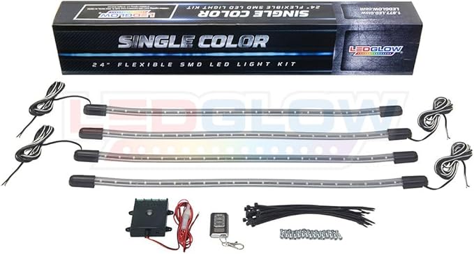 LEDGlow 4pc Blue LED Golf Cart Underbody Underglow Accent Neon Light Kit for EZGO Yamaha Club Car - Water Resistant Flexible Tubes - Includes Control Box & Wireless Remote