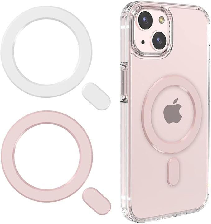 KALAPOP for Magsafe Universal Metal Rings Sticker Compatible with iPhone 15 Pro Max,15 Pro,15/14/13/12 Series,Samsung Galaxy,Google Pixel Series (White & Pink 2PCS-Magnetic Rings)
