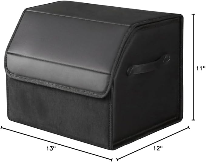 car organizers and storage for SUV,trunk organizer for sedan, leather foldable sleek box with lid,collapsible cargo bins, tool accessories containers,Collapsible Suede velvet (13 inch Covered)