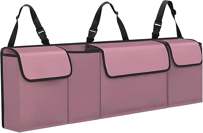 Car Trunk Organizer, Backseat Hanging Large Storage with Adjustable Straps,Waterproof PVC Collapsible Cargo Bag, Car Interior Accessories for Auto SUV MPV (Pink)