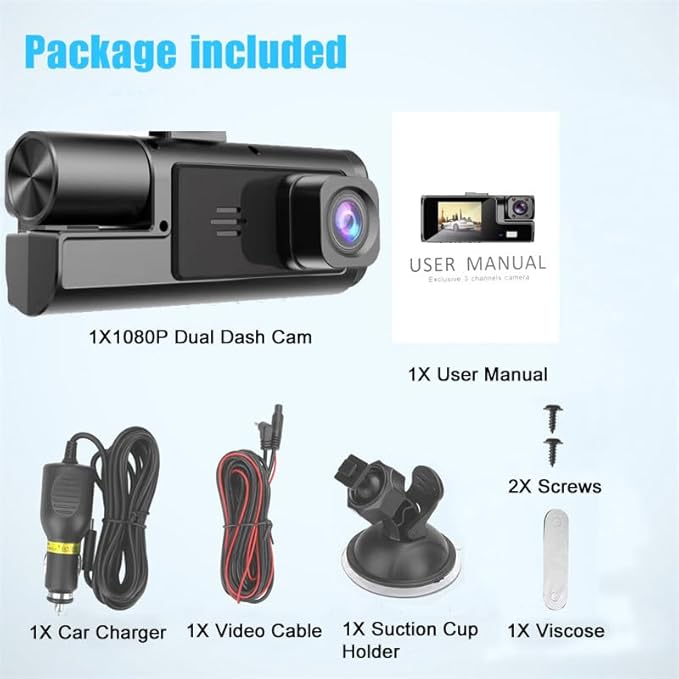 WiFi 1080P 3 Channel Dash Camera for Car Front and Inside Dashcam Car Security Video Recorder,170°Wide Angle Vehicle Cam,WDR,G-Sensor,Loop Recording,Night Vision (WiFi 3Channel Dash Cam With 32G Card)