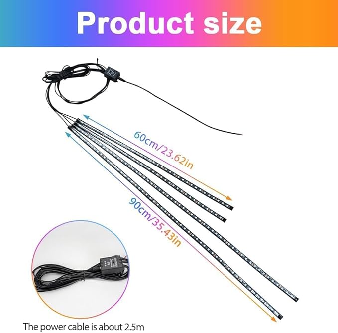 Underglow LED Lights for Cars, 4PCS Waterproof Car Underglow Kit with App & Remote Control, 16 Million DIY Colors Exterior Ambient Lighting Car with Music Mode, DC 12V - 47Inch x2 & 35Inch x2