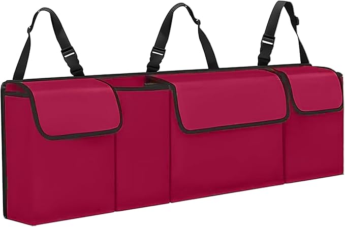 Car Trunk Organizer, Backseat Hanging Large Storage with Adjustable Straps,Waterproof PVC Collapsible Cargo Bag, Car Interior Accessories for Auto SUV MPV (Red)