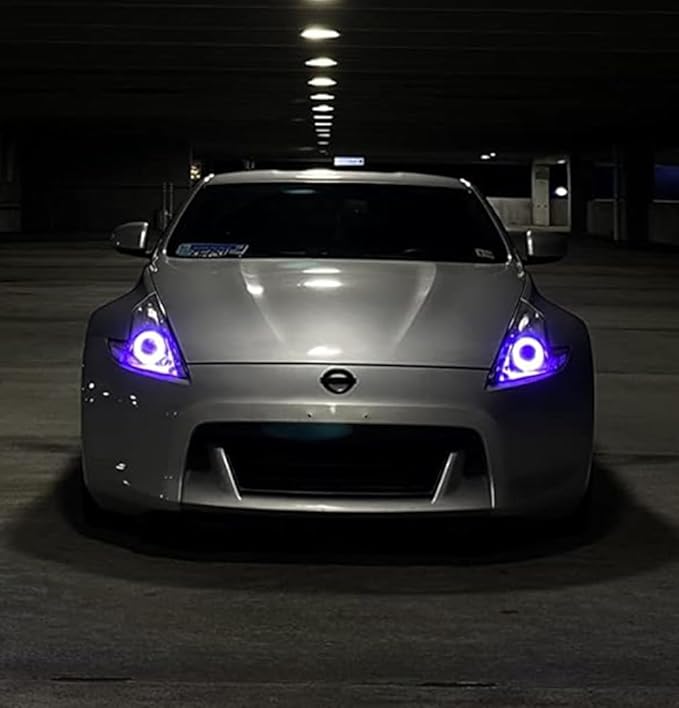iJDMTOY 7-Color RGB LED Halo Ring Lighting Kit Compatible with 2009-2020 Nissan 370Z Projector Front Road Illuminating Light Retrofit w/Adjustable Setting