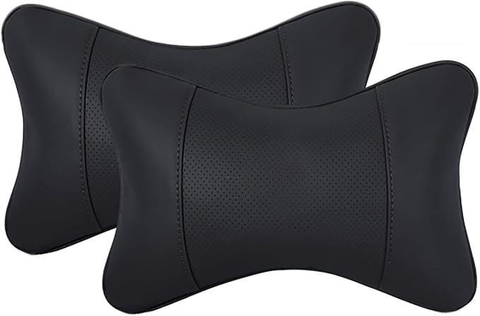 Car Pillow for Car Neck Pillow for Driving Seat Leather Neck Support Soft Cushion Support Head-Rests for Vehicle Sleeping with Elastic Adjustment Strap 2PCS(Neck, Black)