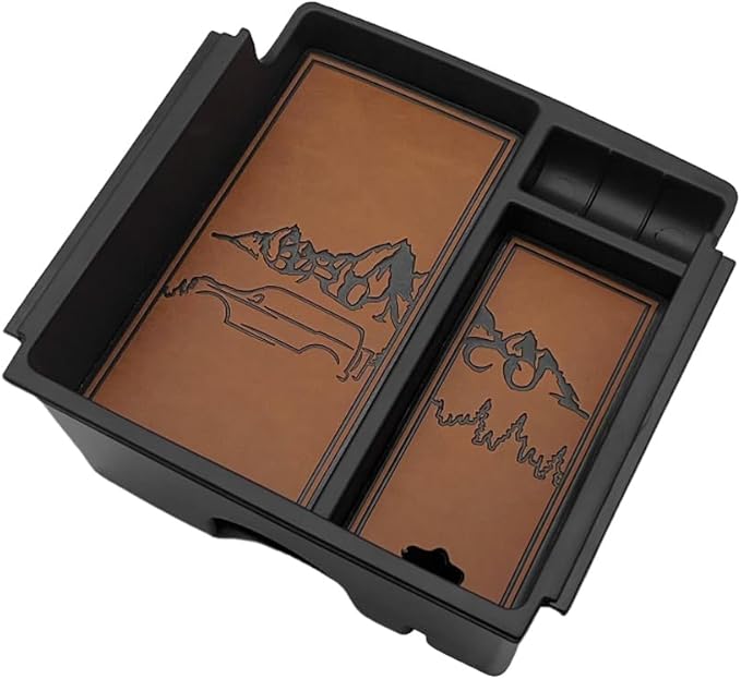 TripleAliners Center Console Organizer Compatible with 2021-2024 Ford Bronco(no for Sport) Accessories Bronco 2/4-Door Center Console Storage Box ABS Material with Leather Trim(V2_Brown)Won't Fit 2025