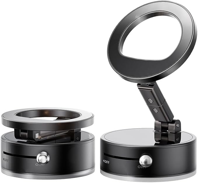 BISART Vacuum Magnetic Car Phone Holder – 360° Rotatable, Reinforced 96LBS Suction Cup Mount Compatible with MagSafe for iPhone & Android, Portable for Car, Gym & Mirror (A7-Black-Nano Gel)