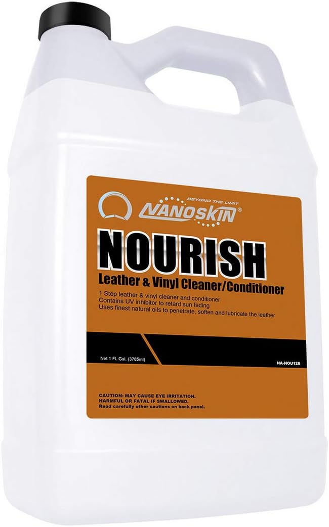 Nanoskin NOURISH One Step Leather Cleaner & Conditioner 1 Gallon – Revitalizes All Types of Leather: Furniture, Auto Interiors, Shoes, Bags | Suitable for Natural, Synthetic, Pleather & more