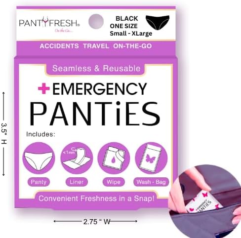 Emergency Panties 4in1 Kit = Seamless Underwear, Fresh Wipe & Liner Accidents Travel On-The-Go Toiletry Kit Plus Size fit 1X-3X Black Bikini