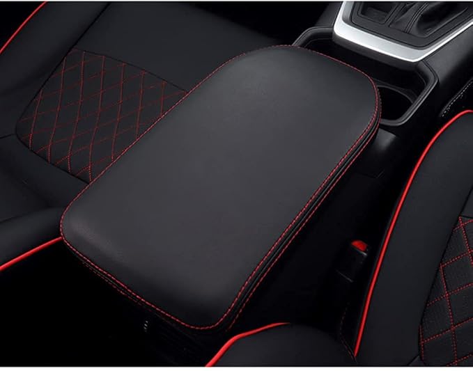 INTGET for Toyota RAV4 Accessories 2025 2024 2023 2022 2021 2020 2019 and 2021-2024 RAV-4 Prime Center Console Cover Leather Armrest Middle Console Lid Cover Arm Rest Covering Car(Red)