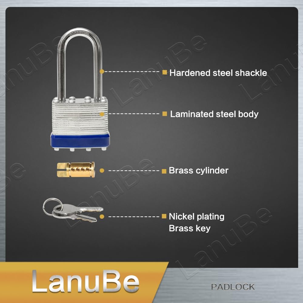 LanuBe Laminated Padlock 1-9/16inch (40mm) Long Shackle 24 Pack Keyed Alike, Blue Plastic Hoop, Bulk Locks for Warehouse, School