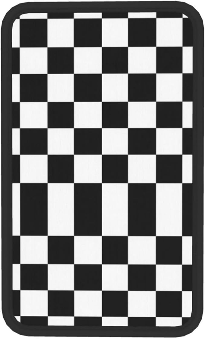 Car Armrest Cover Auto Center Console Pad Arm Rest Cushion Soft Car Accessories Universal for Most Vehicle (Checkerboard-Black & White Pattern Design)
