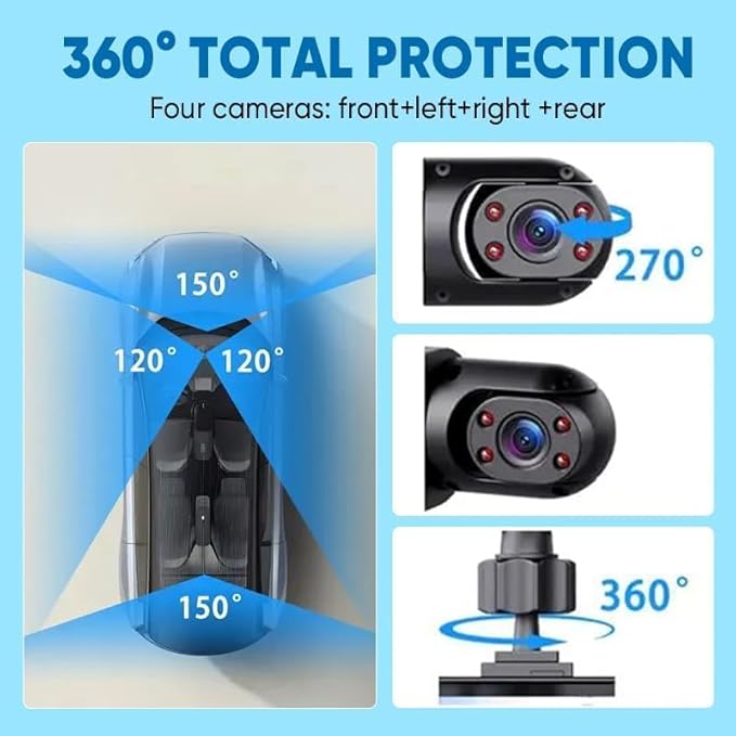 【128GB-New Launch Special】 Saker 4 Channel Dash Cam for Cars, 4K Front & 1080P Interior Rear Side Cameras, 360° Full View System with Night Vision, Parking Mode, Loop Recording (with 128GB SD Card)