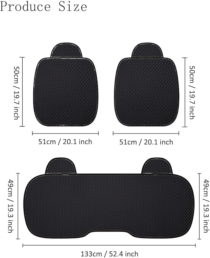 acdiac Universal Ice Silk Car Seat Cover Summer Auto Cool Cushion Breathable Cozy Non-Slip Car Seat Pads 3pcs/Sets (Black)