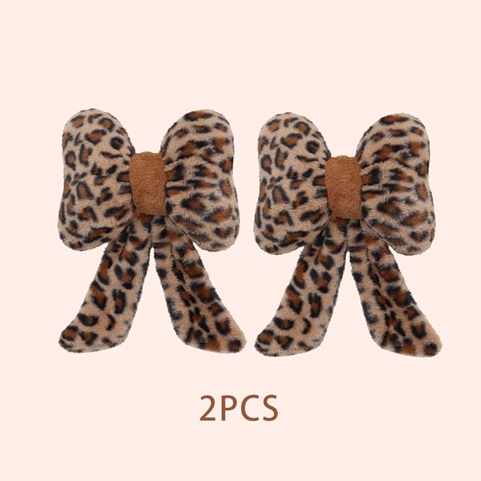 2 Pack Leopard Print Bow Car Headrest Pillow, Comfortable Soft Head Rest Cushion Universal Kawaii Car Accessories Neck Pillow for Driving Travelling Office Home Decor