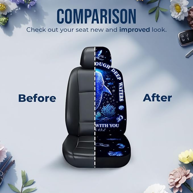 GENANY Bible Verse Car Seat Covers Set of 2, Sea Themed Breathable Front Seat Covers for Truck Sedan SUV, Christian Car Accessories, Christian Gift for Women Men