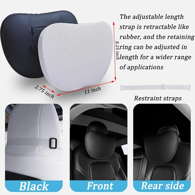 Seat Headrest Neck Pillow for Tesla Model 3 ModelY/S/X Uniquely Designed Neck Pillow Seat Headreck Cushion Nappa Leather Neck Support Car Accessories (H-White-1pcs)