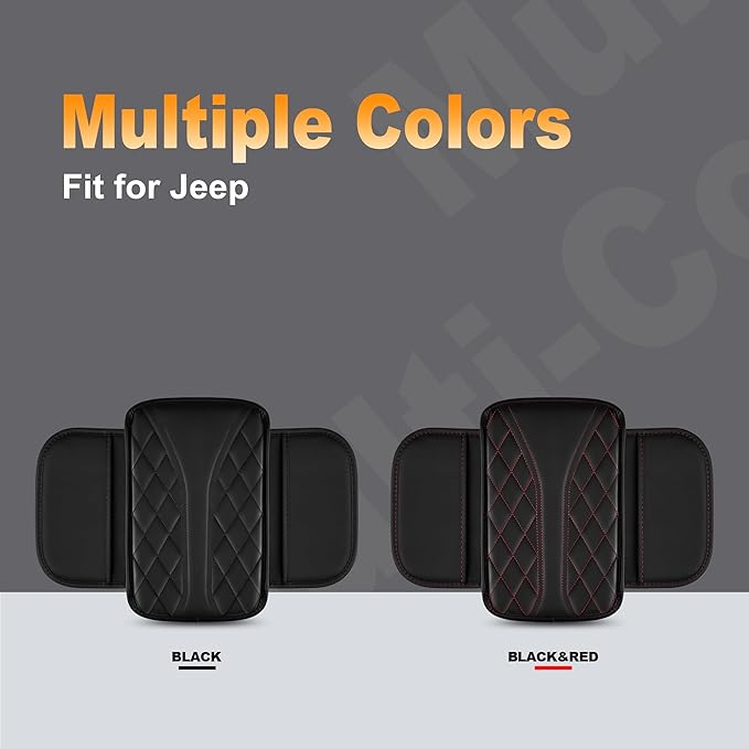 Car Center Console Cover Fit for Jeep Renegade - Leather Armrest Covers with 2 Storage Pockets(Black&Red)