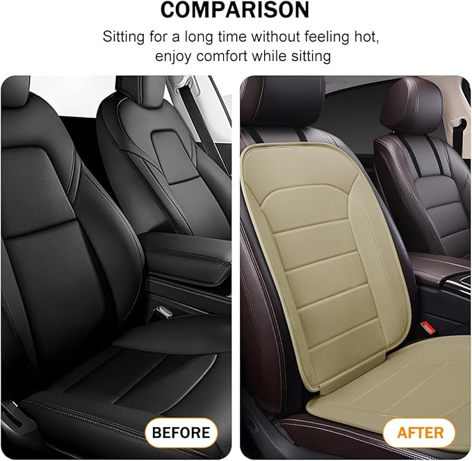 Car Seat Cushion, Leather Soft Breathable Non-Slip Vehicle Front Driver Seat Cover Pad, Comfortable Auto Interior Chair Protector Cushion, Universal for Truck SUV Sedan (Beige)