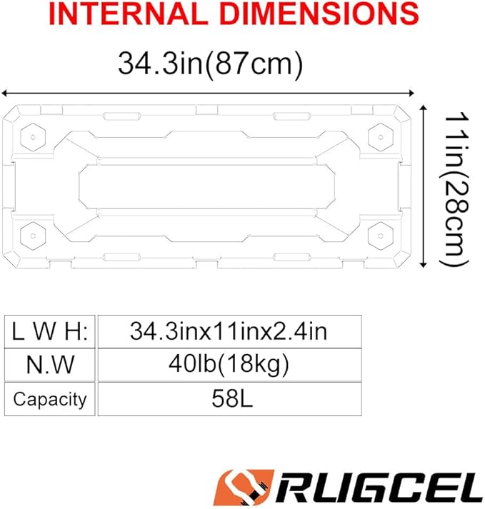 RUGCEL 58L Waterproof Dry Box - Heavy-Duty Overland & Off-Road Storage Case for Car Camping Equipment, Roof Gear & Vehicle Luggage,41in*17in*8.5in