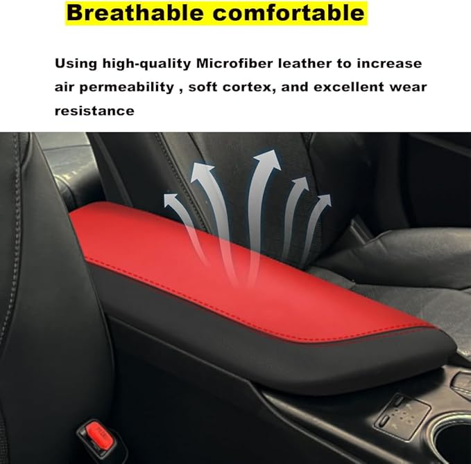 Blazeray Car Center Console Armrest Cover for Toyota Camry 2018-2023 Interior Accessories Leather Anti-Scratch Elbow Arm Rest Cover Cushion Pad Protector Saver (Black with Red Leather)