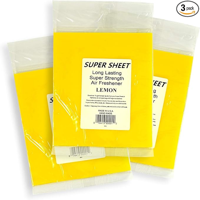 Super Sheet Large (8"x7") Under Seat Car Air Freshener, 3-PACK (Lemon)