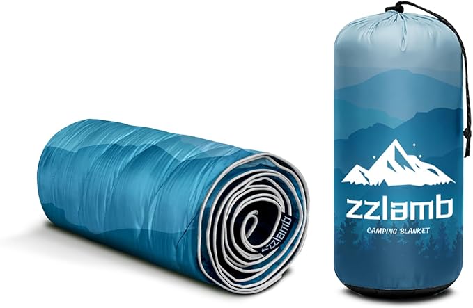 zzlamb Camping Blanket for Cold Weather,Outdoor Puffy Blanket Portable Down Alternative,Windproof Warm Cloak with Snaps,Cozy Quilt Backpacking Picnic RV Travel Plane Car Hammock Beach Climbing