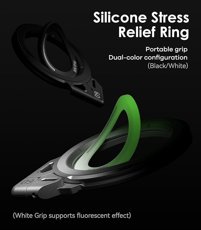 Aulumu G09 Magnetic Ring Grip | Omnidirectional Rotation | MagSafe Compatible | Aluminium Alloy Construction | Stable Dual-Sided Magnetic Attachment | Includes Handle Ring Phone Stand- Black